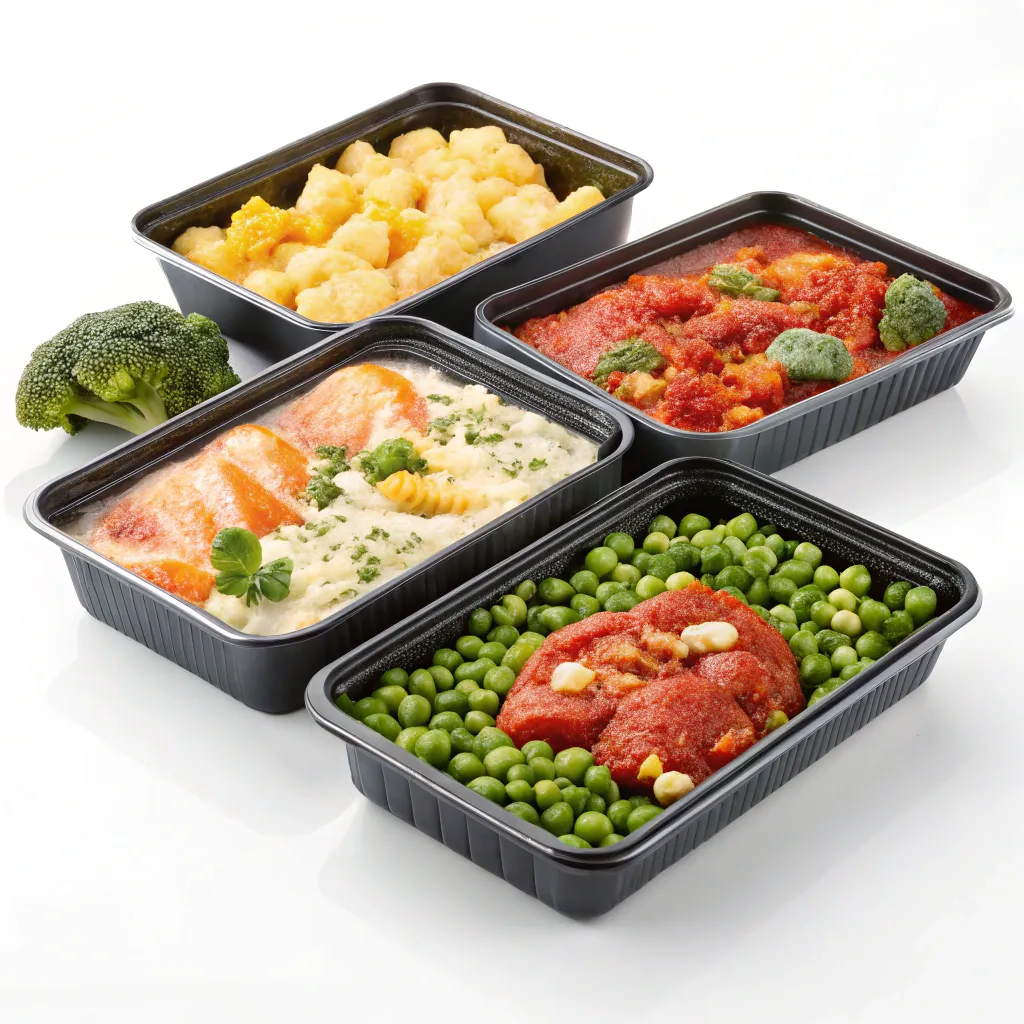 Delicious frozen meals displayed with elegance